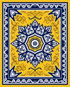 Yellow Blue Floral Medallion Design Rug