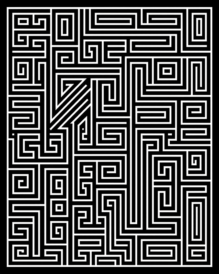 Sharp Black White Geometric Maze Rug