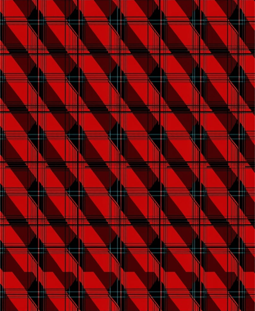 Red Black Plaid Geometric Pattern Rug