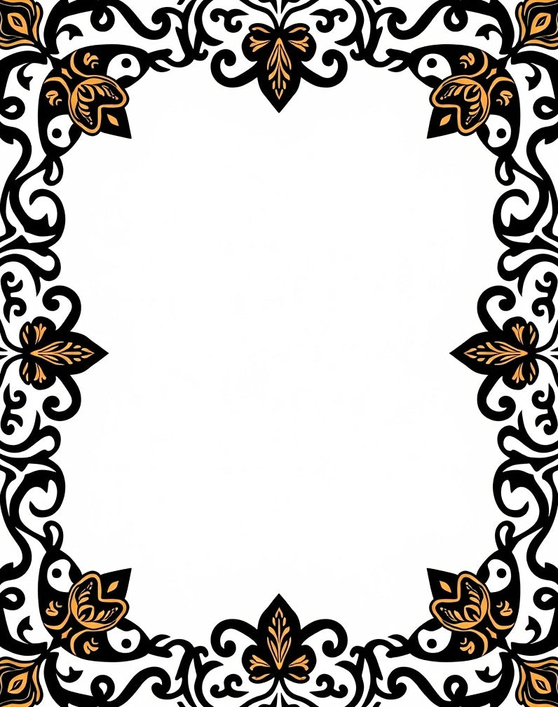 Ornate Black Gold Floral Scroll Rug