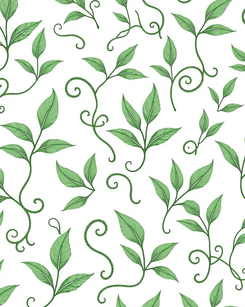 Delicate Green Vine Leaf Pattern Rug
