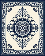 Classic Dark Navy Intricate Floral Design Rug