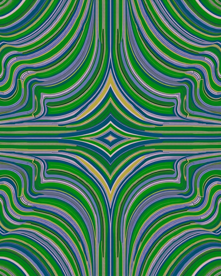 Wavy Green Yellow Blue Abstract Pattern Rug