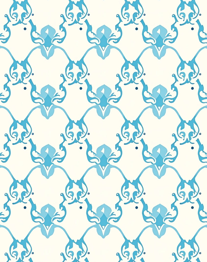 Oceanic Blue Scroll Pattern Rug