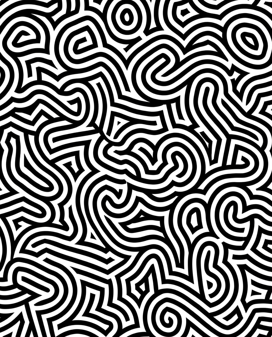 Abstract Black White Maze Pattern Rug