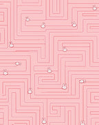 Pink Maze With Cartoon Bunnies Rug