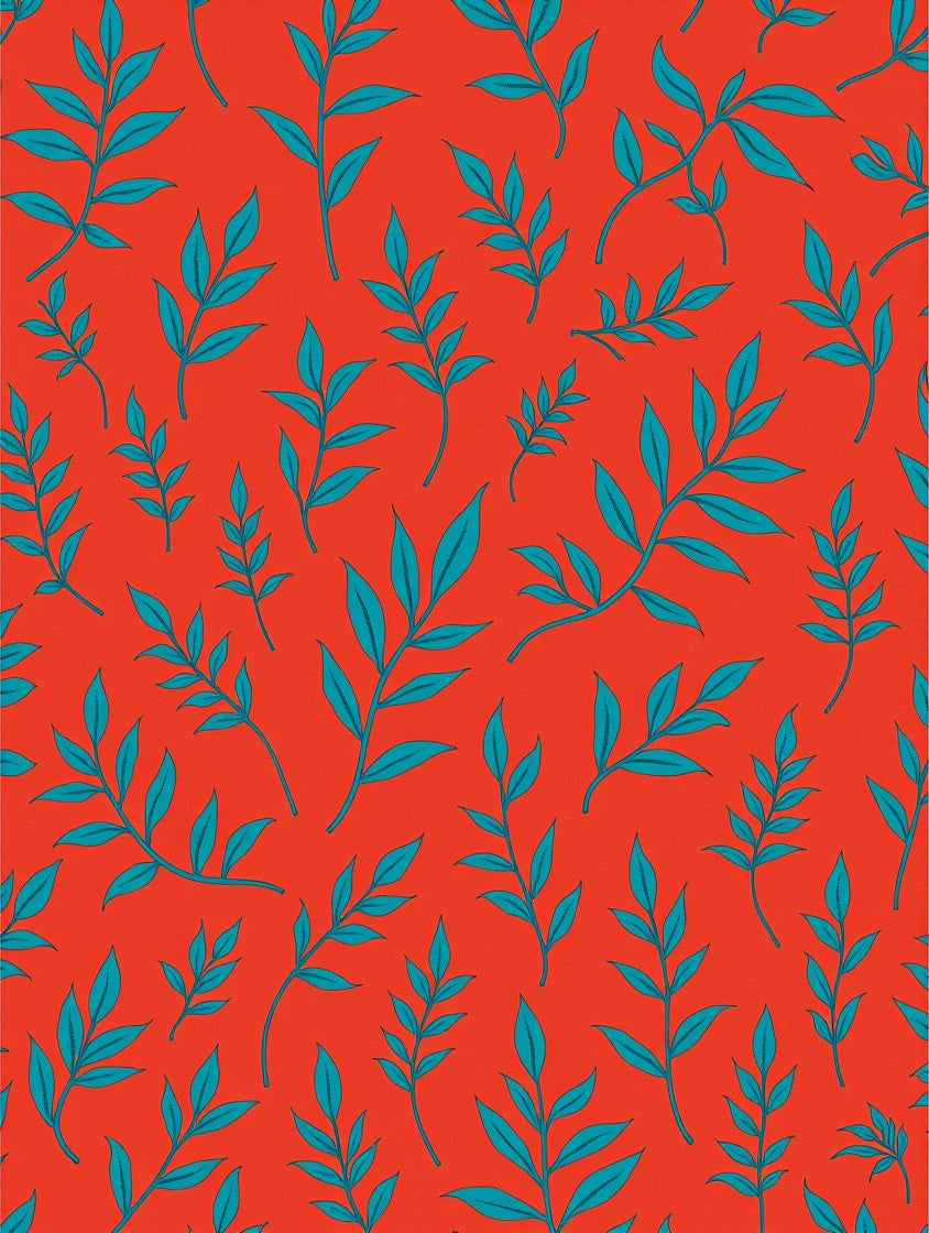 Vibrant Teal Leaf Patterned Rug