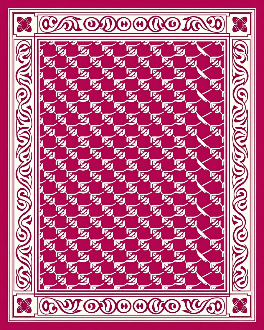 Ornate Crimson Cream Repeating Pattern Rug