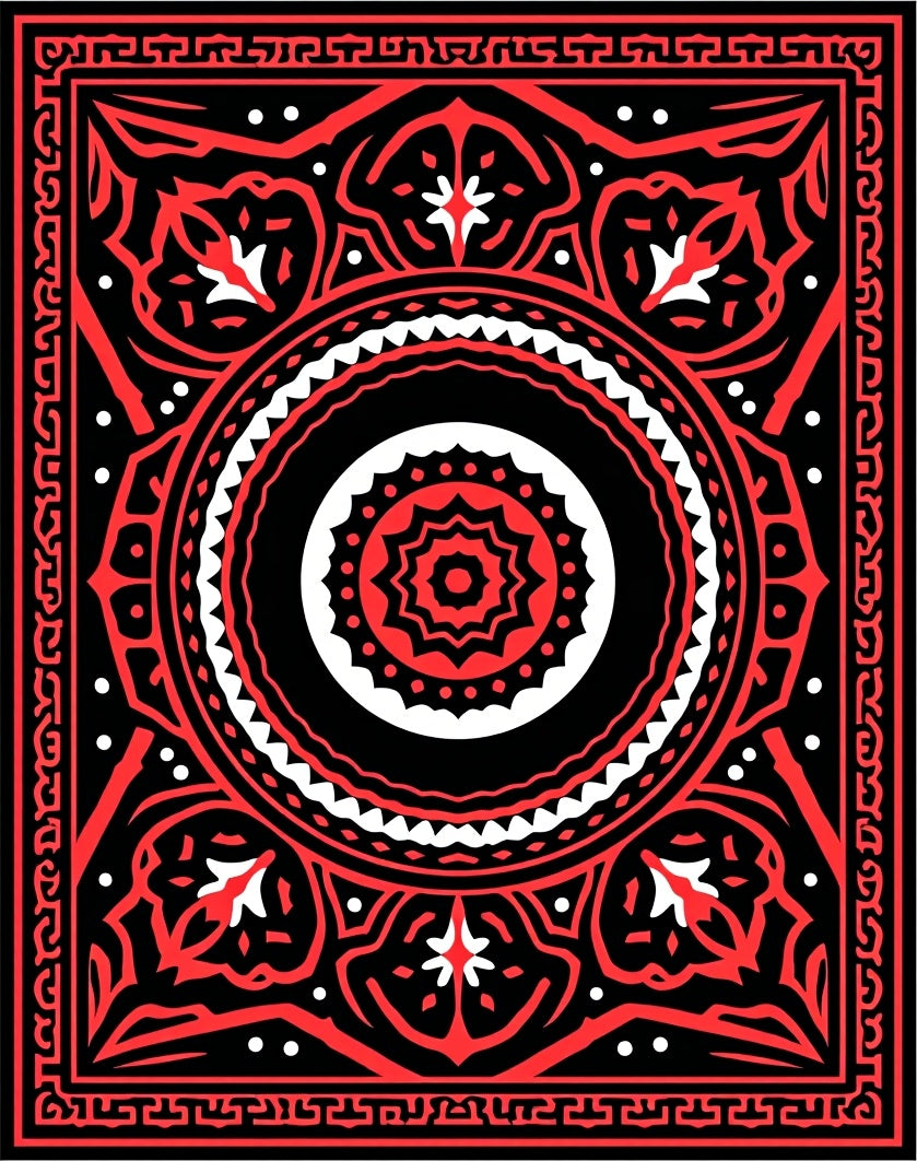 Bold Red Floral Mandala Pattern Rug