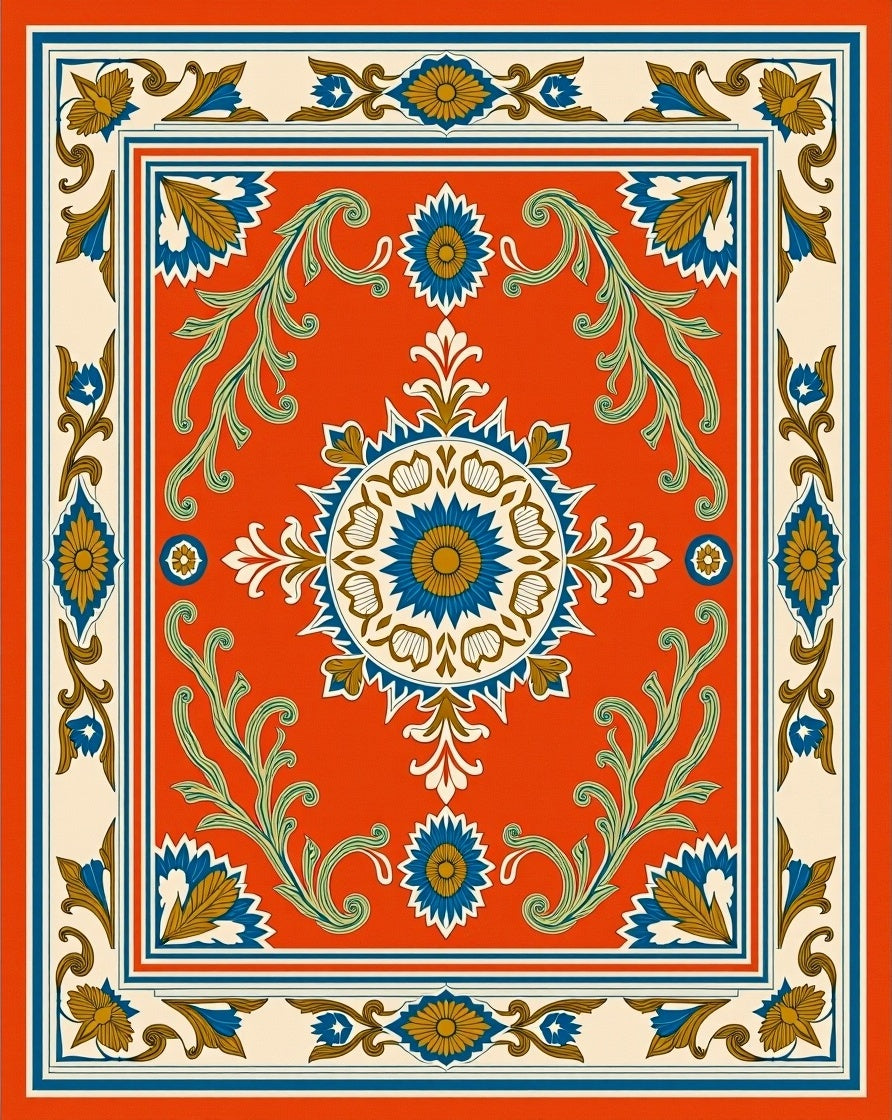 Traditional Floral Medallion Orange Rug