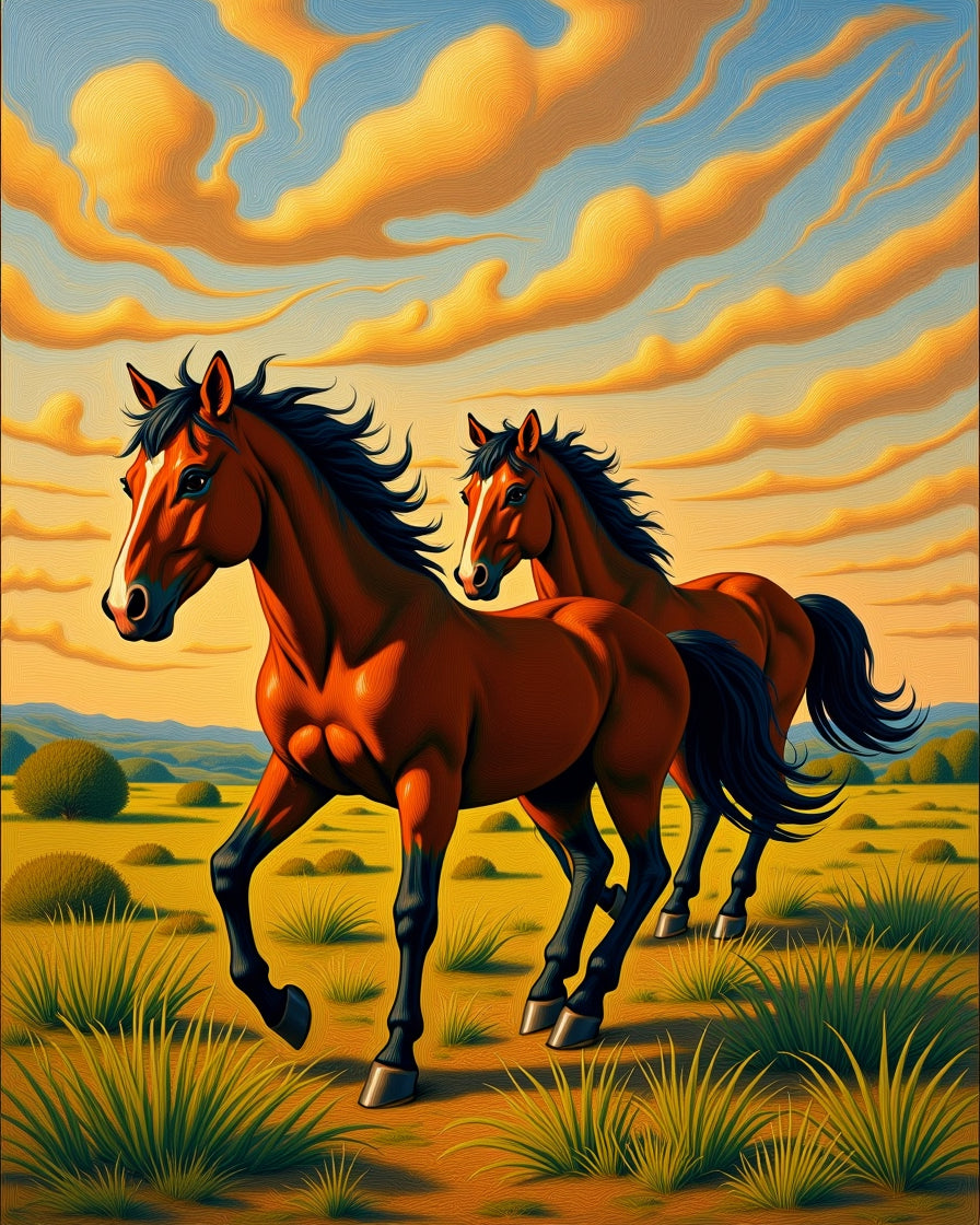 Majestic Horses in Golden Field Design Rug