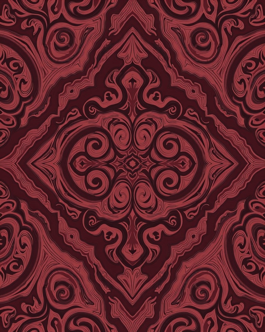 Rich Red Swirl Damask Pattern Rug