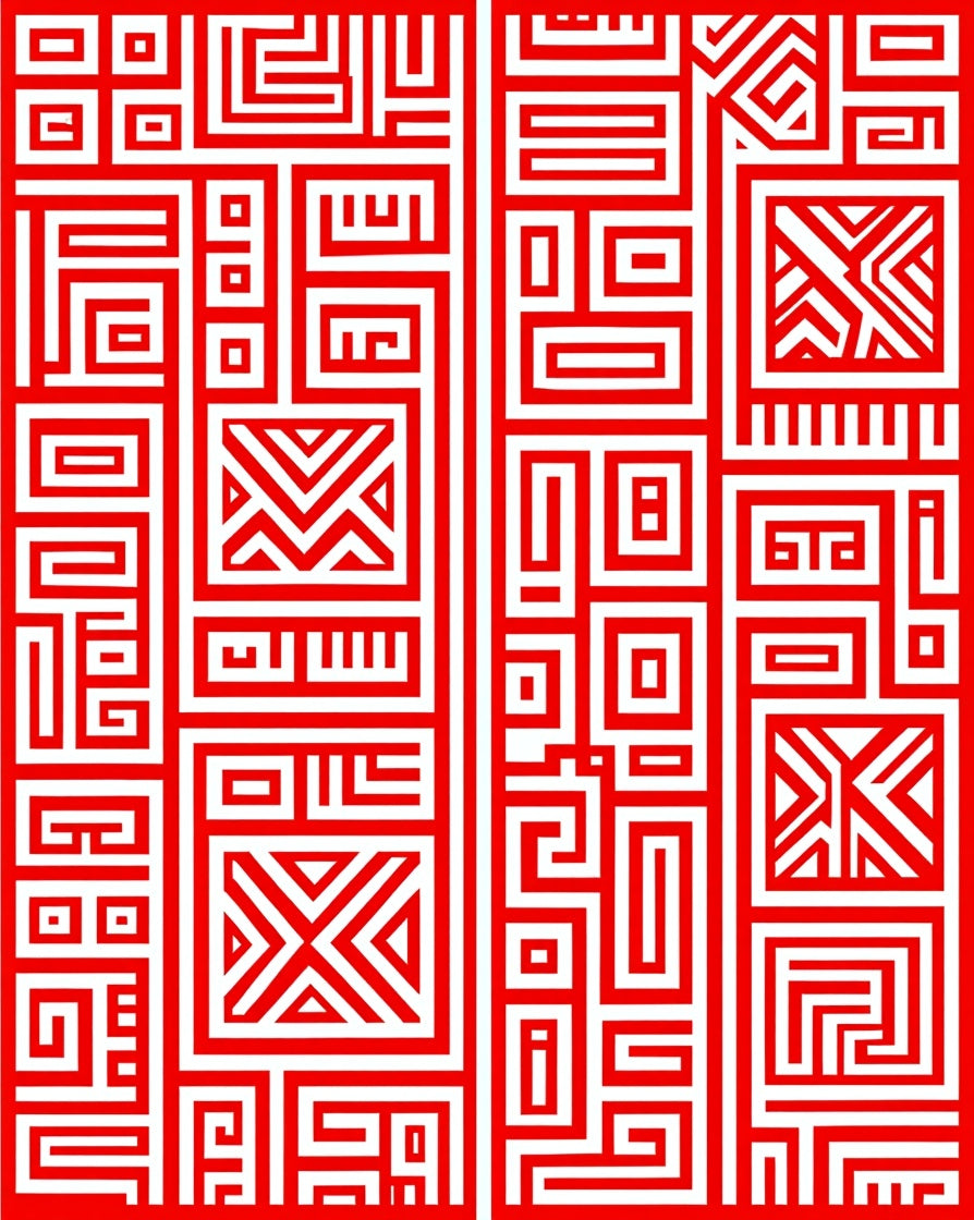 Geometric Red Maze Pattern Rug