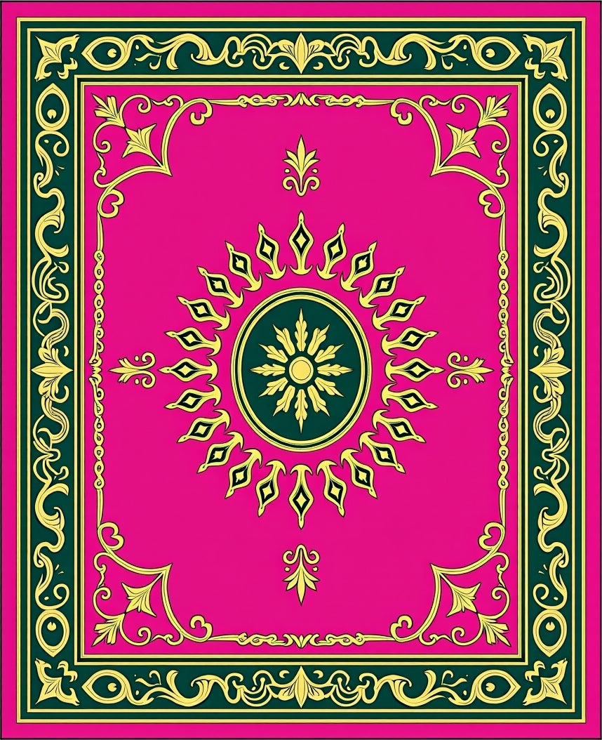 Vibrant Pink Golden Sun Medallion Rug