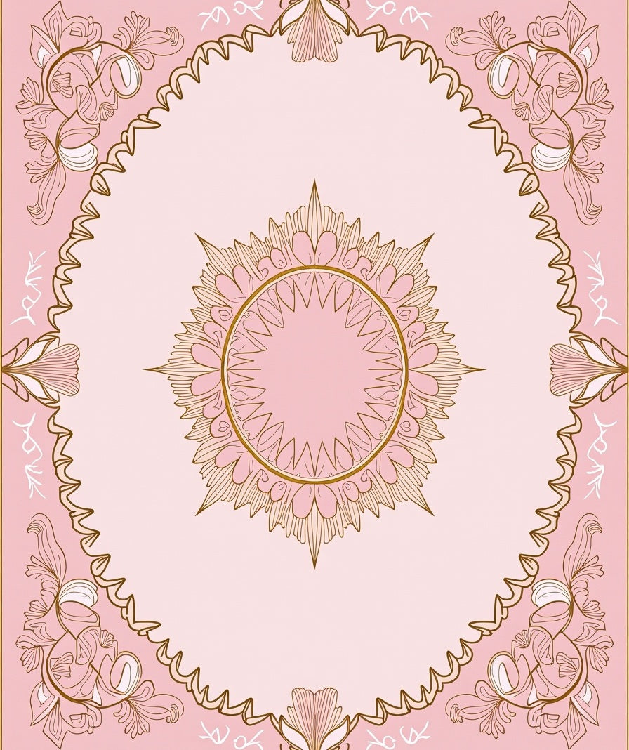 Ornate Floral Mandala Pink Gold Design Rug
