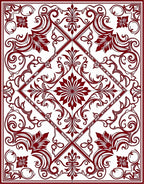 Elegant Red Scrollwork Floral Pattern Rug