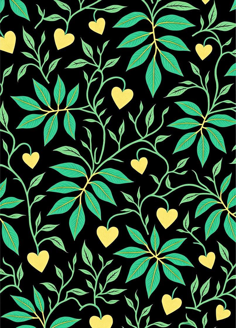 Whimsical Yellow Heart Leaf Vines Rug