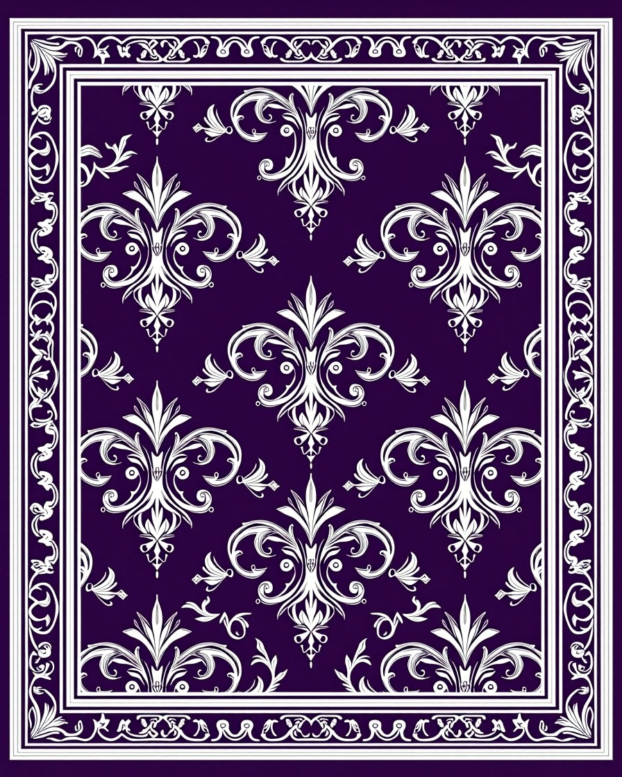Elegant White Damask Pattern Rug