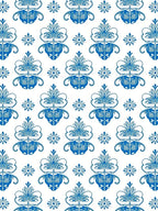 Classic Blue Floral Damask Design Rug