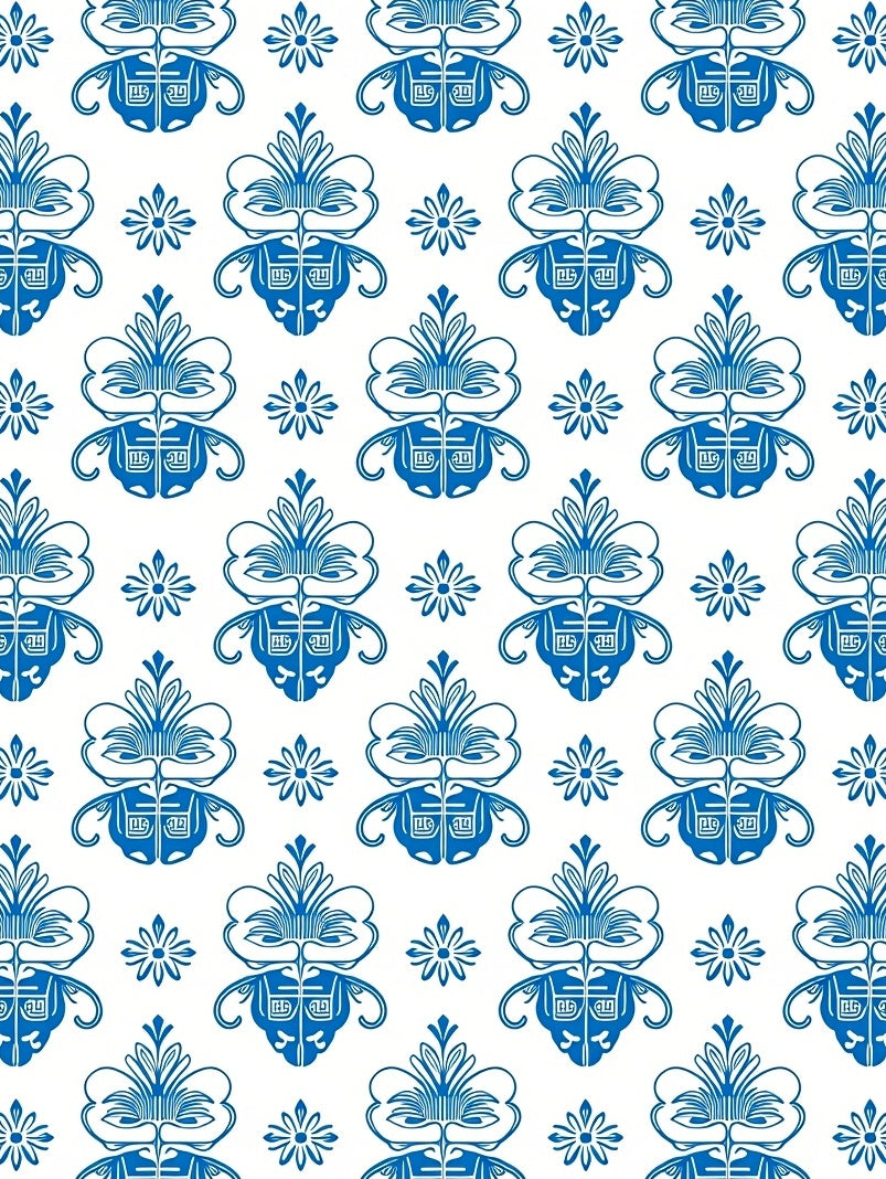 Classic Blue Floral Damask Design Rug