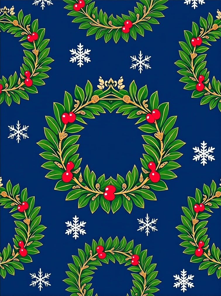 Green Wreaths With Red Berries Snowflake Print Rug