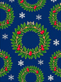 Green Wreaths With Red Berries Snowflake Print Rug