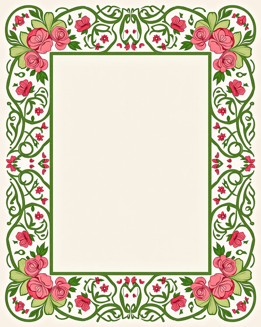 Floral Vine Frame With Roses Design Rug