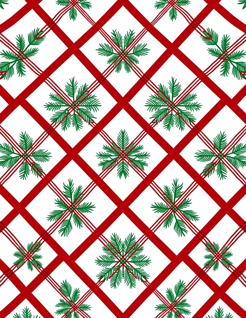 Red Pine Needle Snowflake Plaid Design Rug