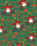 Whimsical Red Floral Swirls Teal Rug