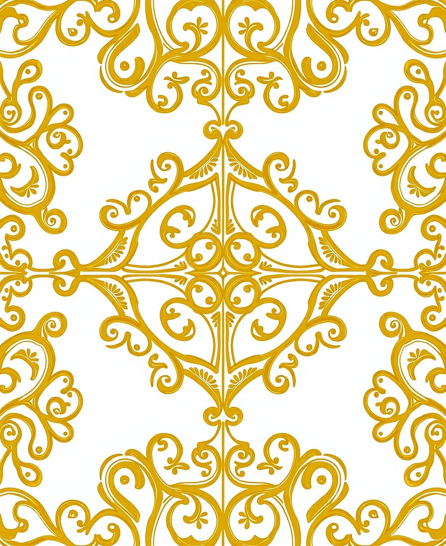 Ornate Gold Scrollwork Pattern Rug