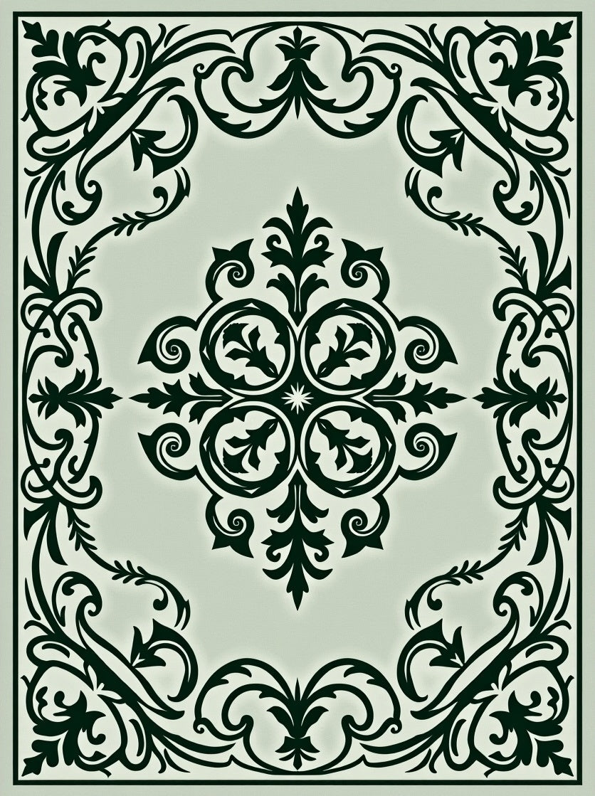 Ornate Floral Centerpiece Scrollwork Rug