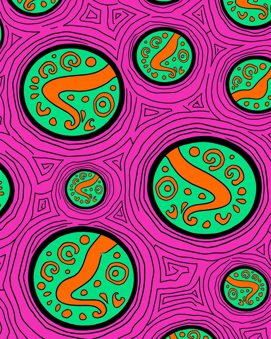 Vibrant Pink Green Orange Swirl Pattern Rug