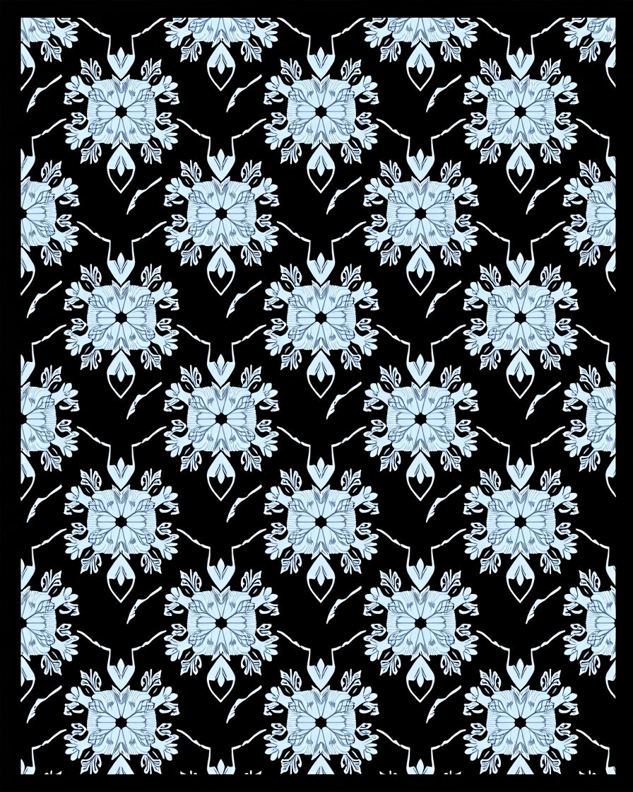 Ice Blue Floral Square Inlay Rug