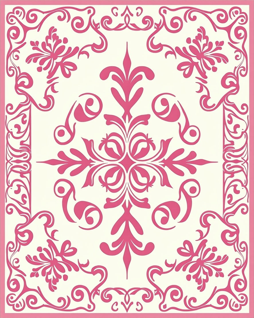 Ornate Pink Floral Medallion Pattern Rug