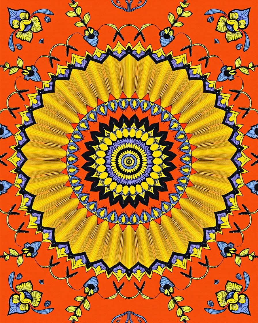 Vibrant Mandala Floral Sun Design Rug