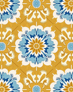 Golden Yellow Blue Floral Medallion Pattern Rug
