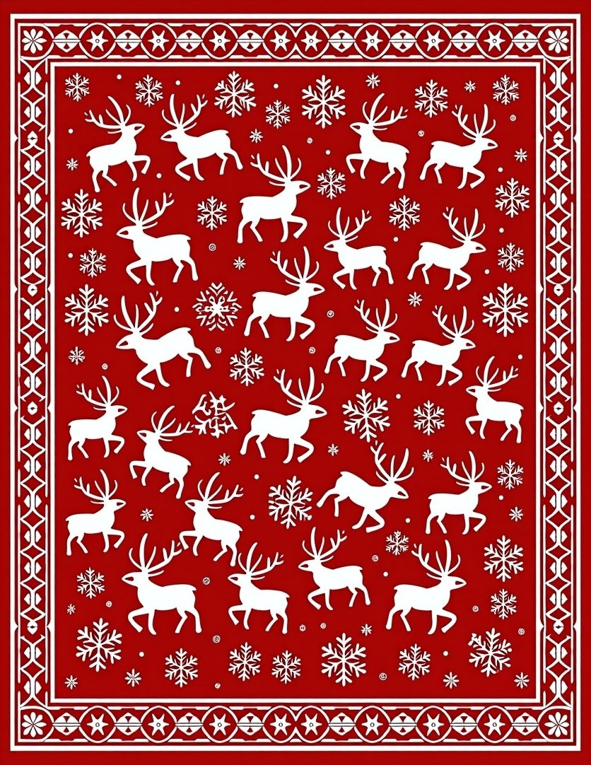 White Reindeer Snowflake Festive Pattern Rug