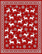 White Reindeer Snowflake Festive Pattern Rug