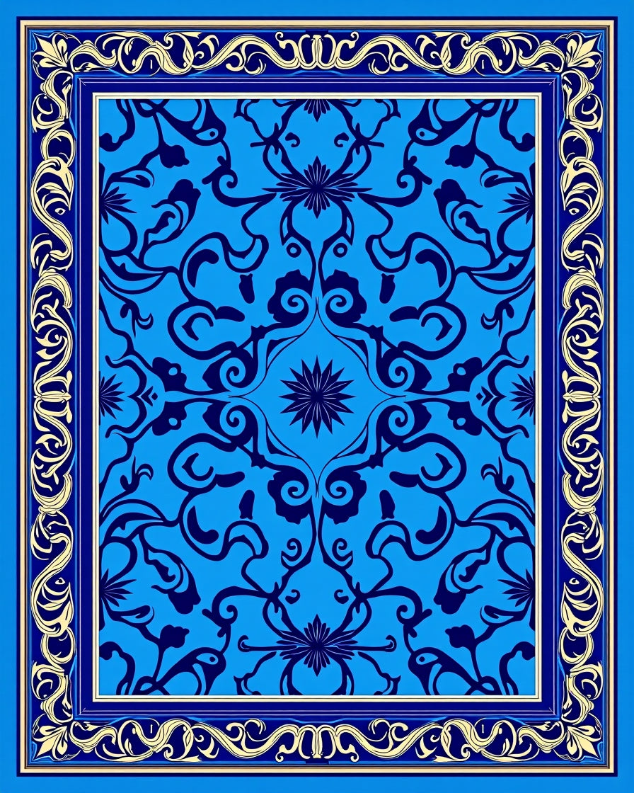 Intricate Floral Patterned Blue Rug