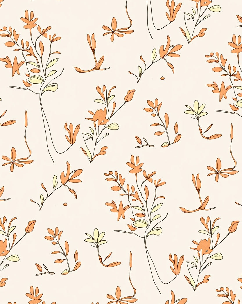 Orange Blossom Line Art Pattern Rug