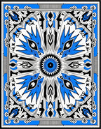 Intricate Blue And White Geometric Design Rug