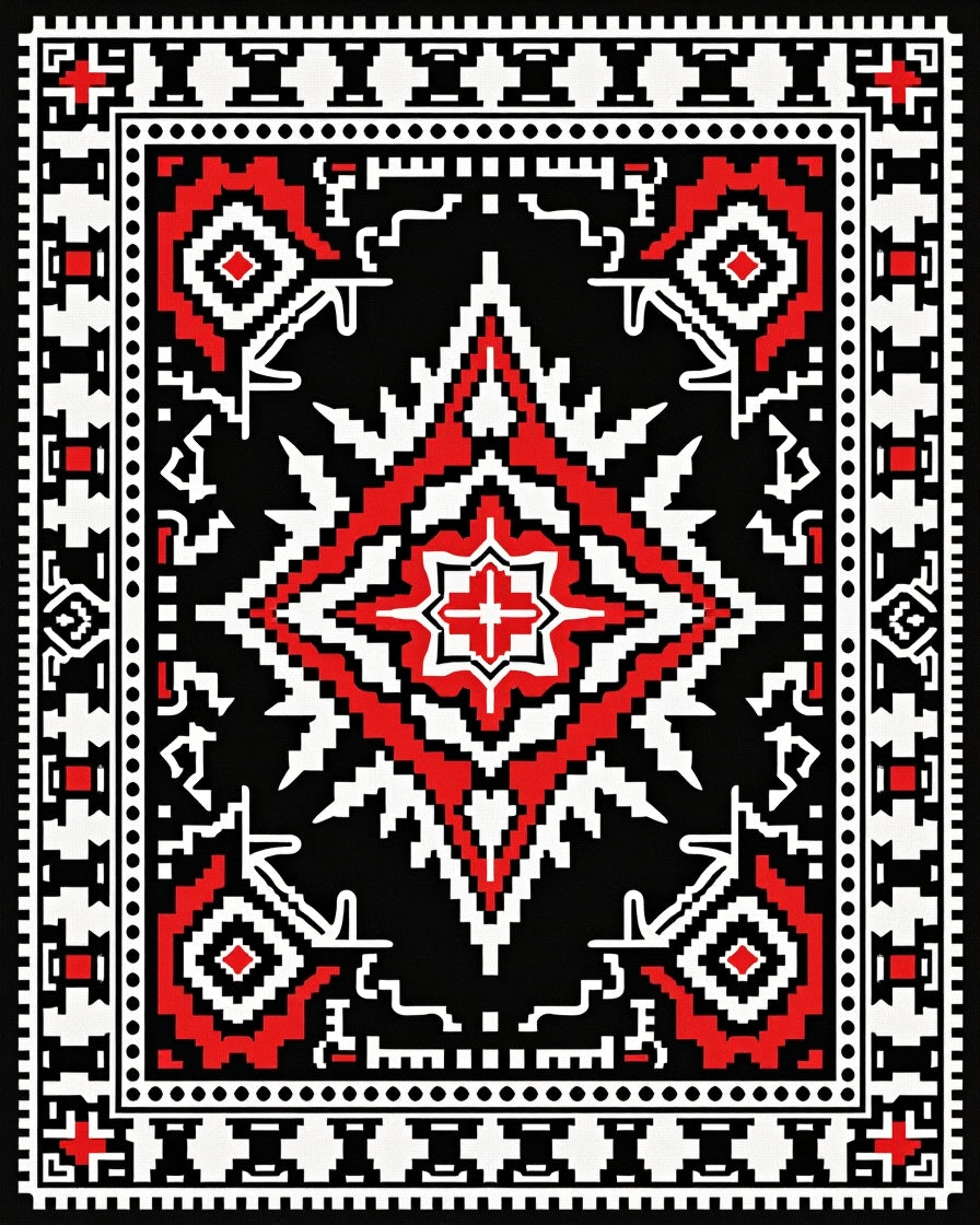 Bold Geometric Red Black White Design Rug