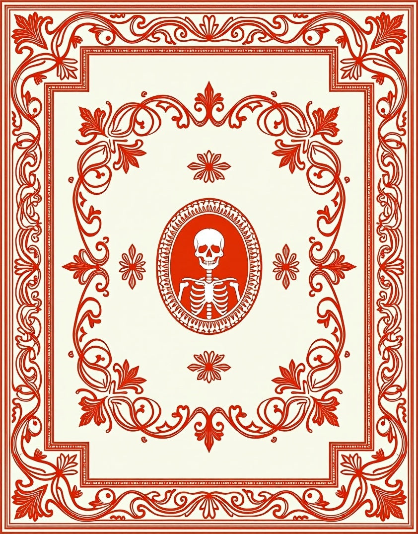 Red Skeleton Floral Pattern Rug