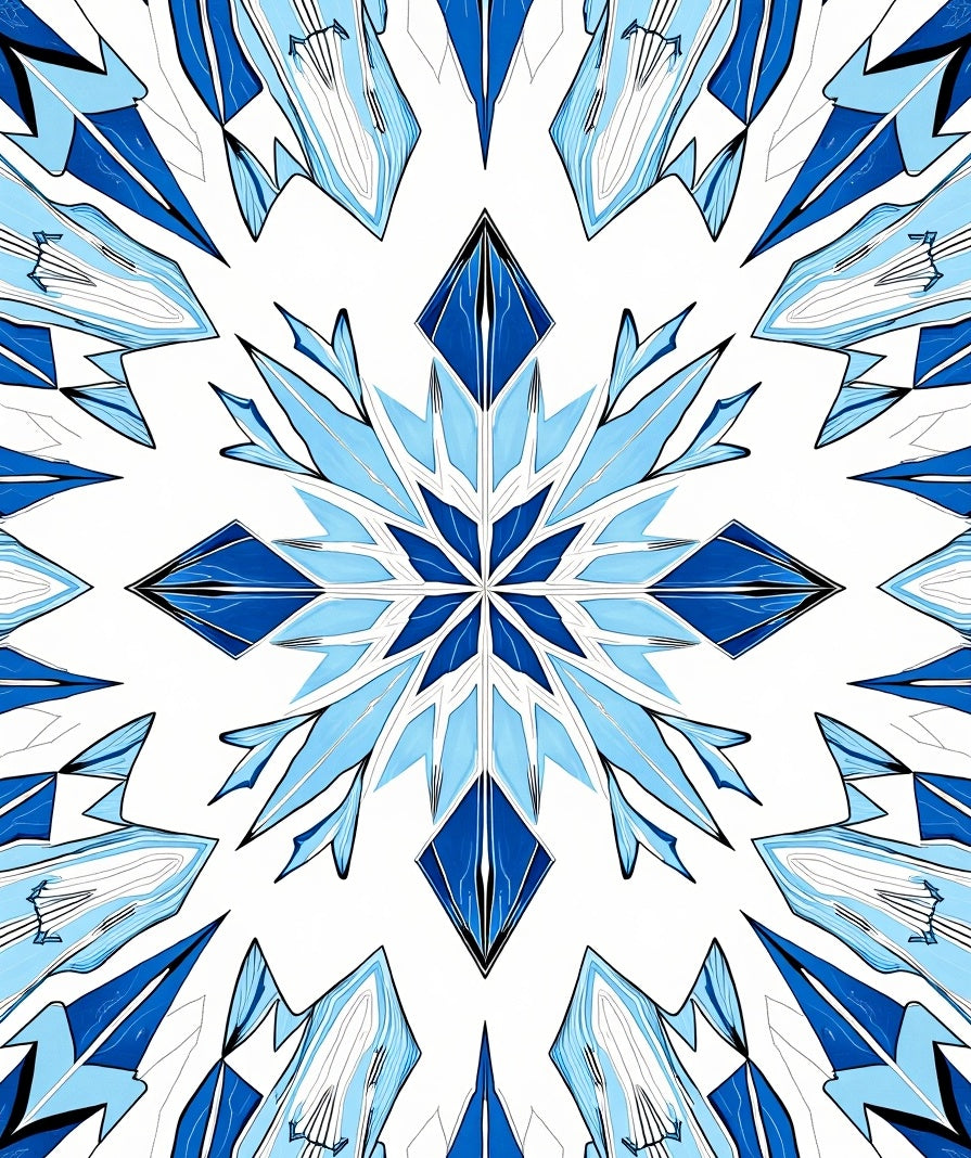 Sharp Blue Geometric Starburst Design Rug
