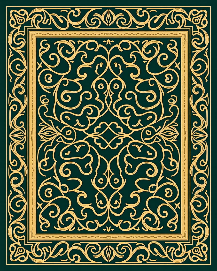 Ornate Swirls Patterned Gold Design Rug