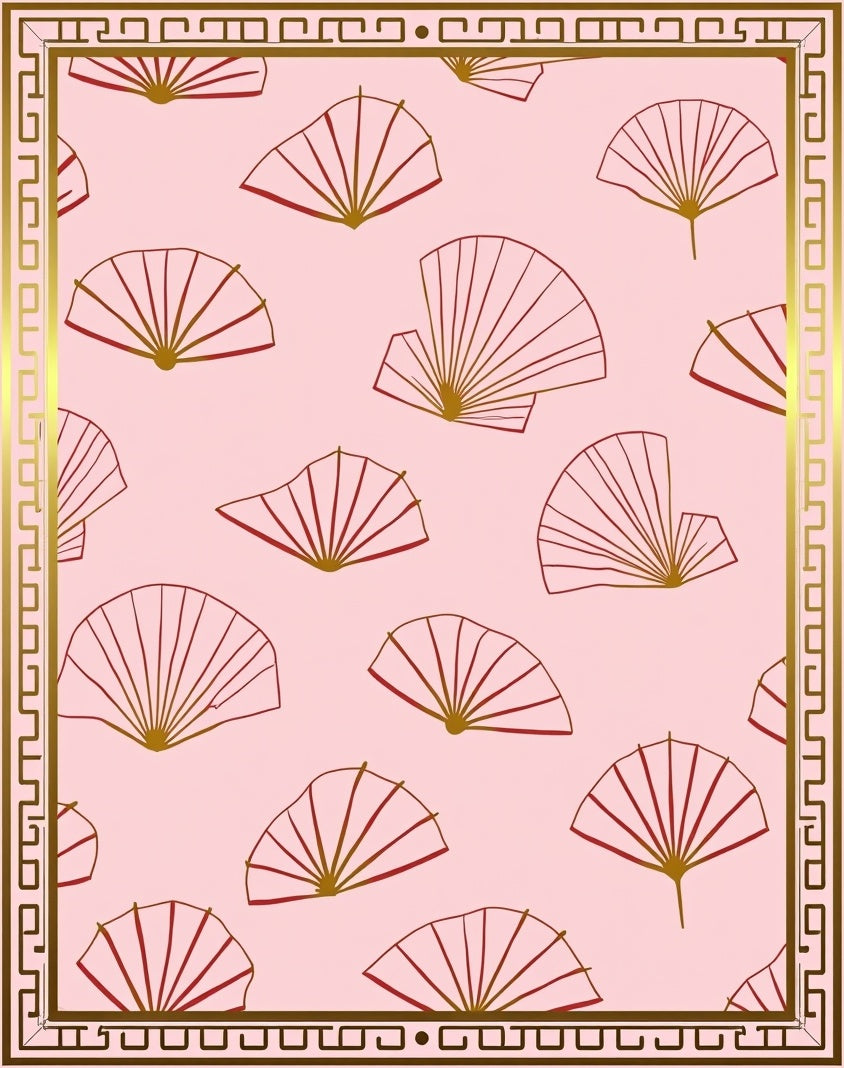 Pink Fan Pattern with Golden Border Rug