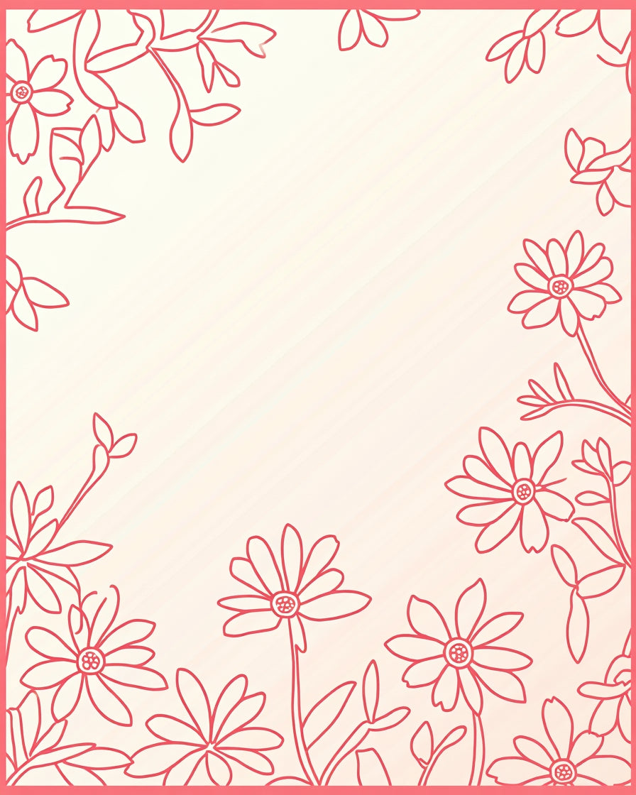 Delicate Red Floral Outline Design Rug
