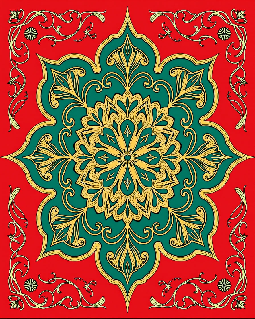 Mandala Inspired Floral Red Rug