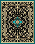 Ornate Black Gold Floral Scrollwork Rug