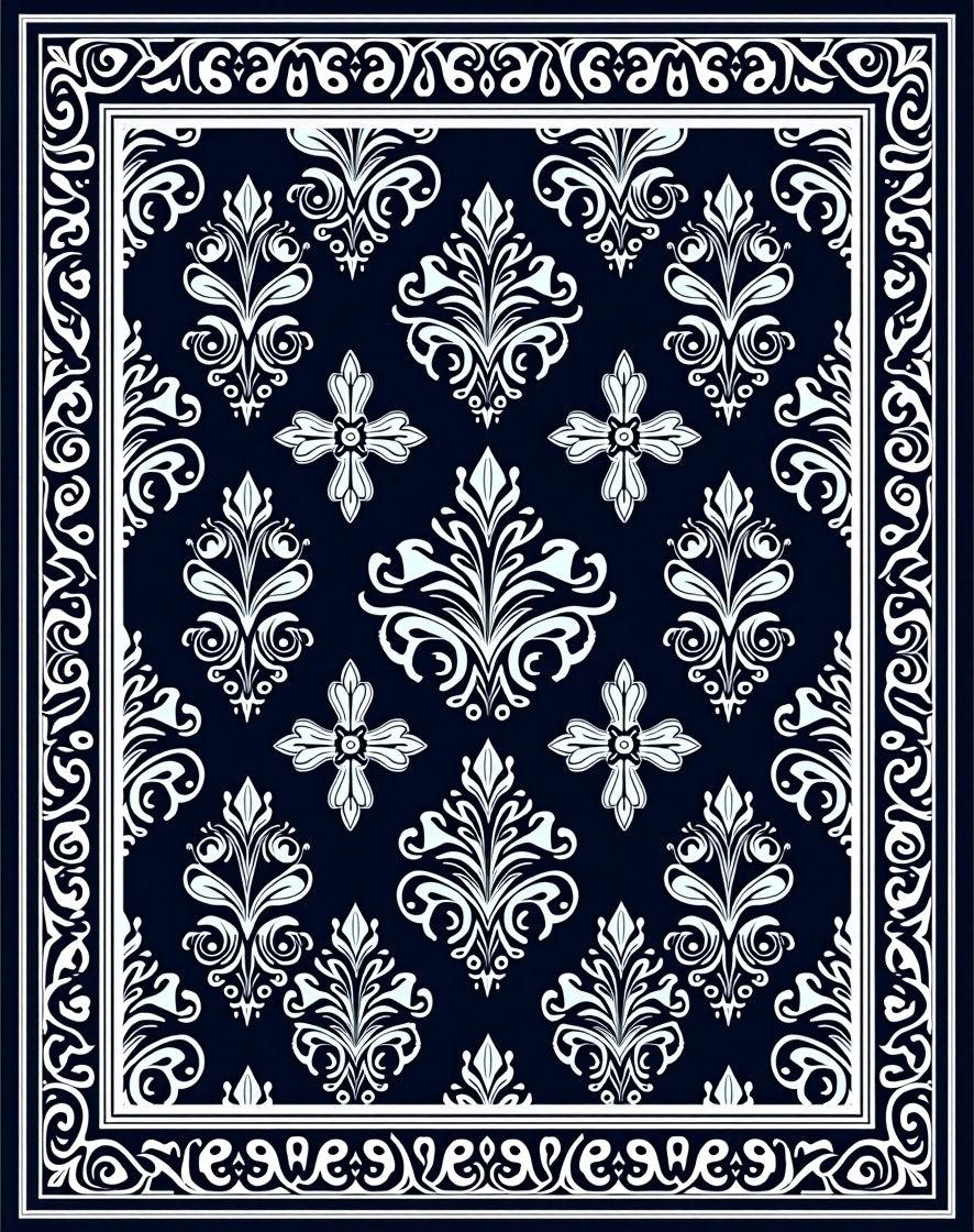 Classic White Damask Pattern Rug